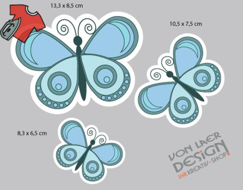 Bügelbild blauer Schmetterling Größe Set
