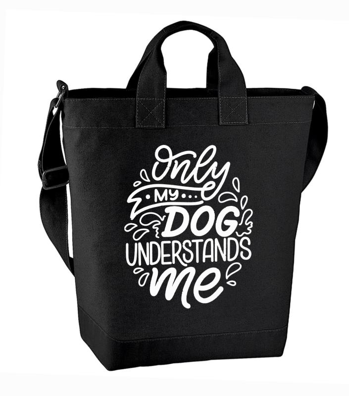 Einkaufstasche in schwarz oder grau - Motiv: Only my dog understands me.