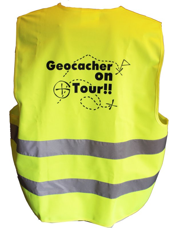Warnwesten mit Geocaching-Motiv "Geocacher on Tour!!"