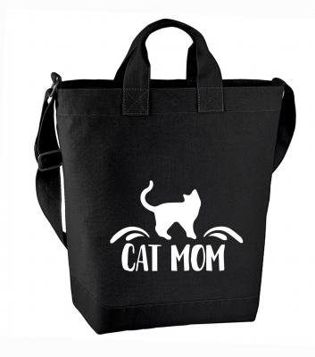 Canvas Einkaufstasche mit Motiv: Cat Mom I. - schwarz / grau